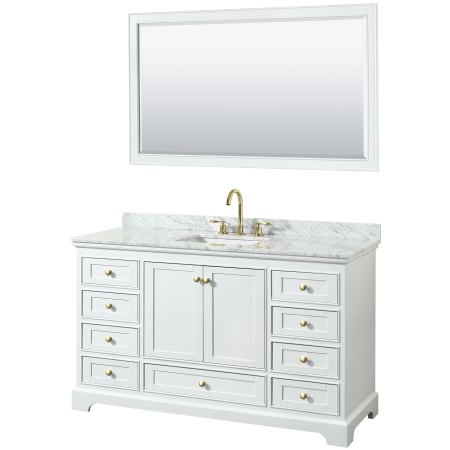 A large image of the Wyndham Collection WCS202060SCMUNSM58 White / White Carrara Marble Top / Brushed Gold Hardware