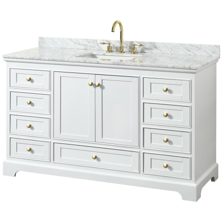 A large image of the Wyndham Collection WCS202060SCMUNSMXX White / White Carrara Marble Top / Brushed Gold Hardware