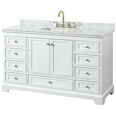 A large image of the Wyndham Collection WCS202060SCMUNSMXX White / White Carrara Marble Top / Brushed Gold Hardware