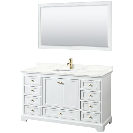 A large image of the Wyndham Collection WCS202060S-QTZ-UNSM58 White / Giotto Quartz Top / Brushed Gold Hardware