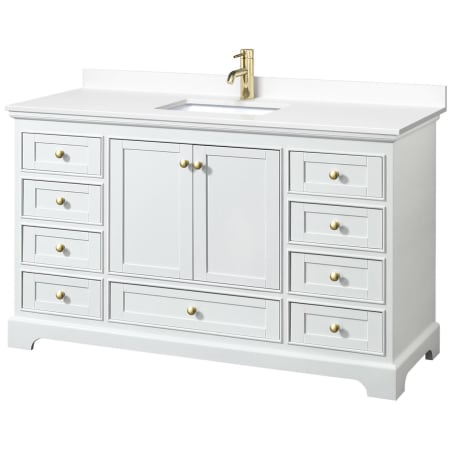 A large image of the Wyndham Collection WCS202060S-VCA-MXX White / White Cultured Marble Top / Brushed Gold Hardware