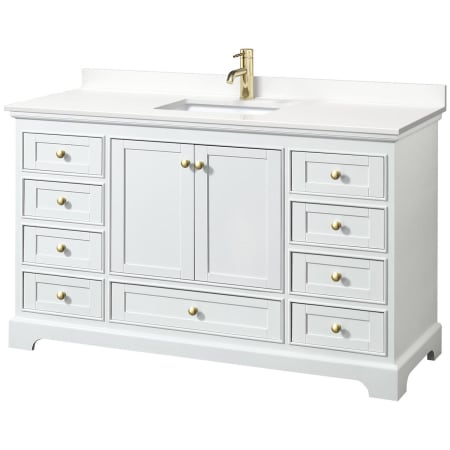 A large image of the Wyndham Collection WCS202060S-QTZ-UNSMXX White / White Quartz Top / Brushed Gold Hardware