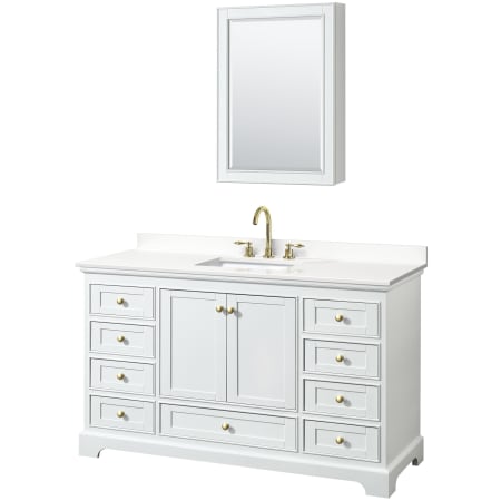 A large image of the Wyndham Collection WCS202060S-QTZ-US3MED White / White Quartz Top / Brushed Gold Hardware