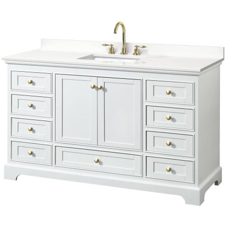 A large image of the Wyndham Collection WCS202060S-QTZ-US3MXX White / White Quartz Top / Brushed Gold Hardware
