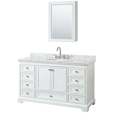 A large image of the Wyndham Collection WCS202060SCMUNOMED White / White Carrara Marble Top / Polished Chrome Hardware