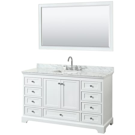 A large image of the Wyndham Collection WCS202060SCMUNSM58 White / White Carrara Marble Top / Polished Chrome Hardware