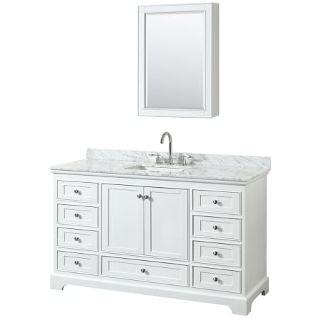 A large image of the Wyndham Collection WCS202060SCMUNSMED White / White Carrara Marble Top / Polished Chrome Hardware