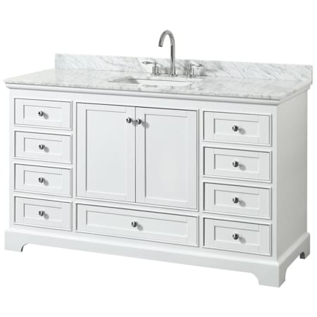 A large image of the Wyndham Collection WCS202060SCMUNSMXX White / White Carrara Marble Top / Polished Chrome Hardware