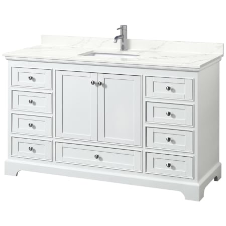 A large image of the Wyndham Collection WCS202060S-QTZ-UNSMXX White / Giotto Quartz Top / Polished Chrome Hardware