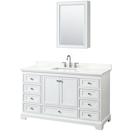 A large image of the Wyndham Collection WCS202060S-QTZ-US3MED White / Giotto Quartz Top / Polished Chrome Hardware