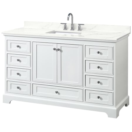 A large image of the Wyndham Collection WCS202060S-QTZ-US3MXX White / Giotto Quartz Top / Polished Chrome Hardware