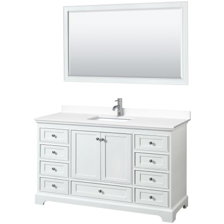 A large image of the Wyndham Collection WCS202060S-VCA-M58 White / White Cultured Marble Top / Polished Chrome Hardware