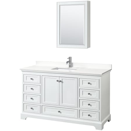 A large image of the Wyndham Collection WCS202060S-QTZ-UNSMED White / White Quartz Top / Polished Chrome Hardware