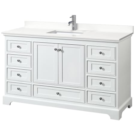 A large image of the Wyndham Collection WCS202060S-QTZ-UNSMXX White / White Quartz Top / Polished Chrome Hardware