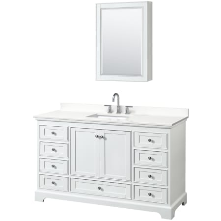 A large image of the Wyndham Collection WCS202060S-QTZ-US3MED White / White Quartz Top / Polished Chrome Hardware