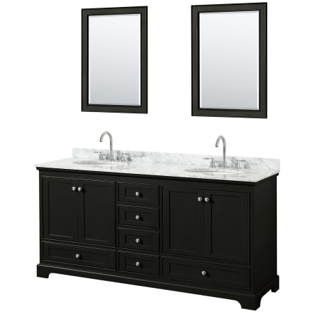A large image of the Wyndham Collection WCS202072DCMUNOM24 Dark Espresso / White Carrara Marble Top / Polished Chrome Hardware
