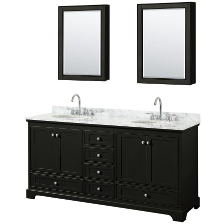 A large image of the Wyndham Collection WCS202072DCMUNOMED Dark Espresso / White Carrara Marble Top / Polished Chrome Hardware