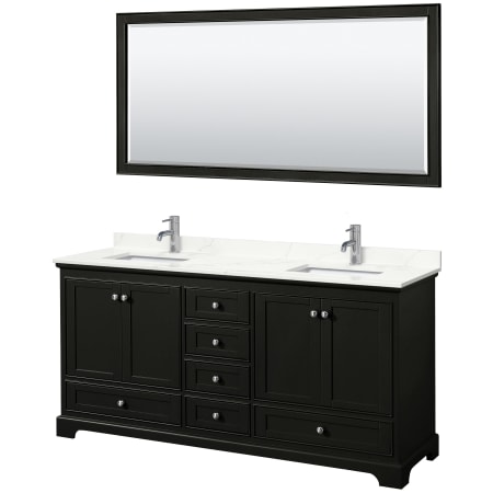 A large image of the Wyndham Collection WCS202072D-QTZ-UNSM70 Dark Espresso / Giotto Quartz Top / Polished Chrome Hardware