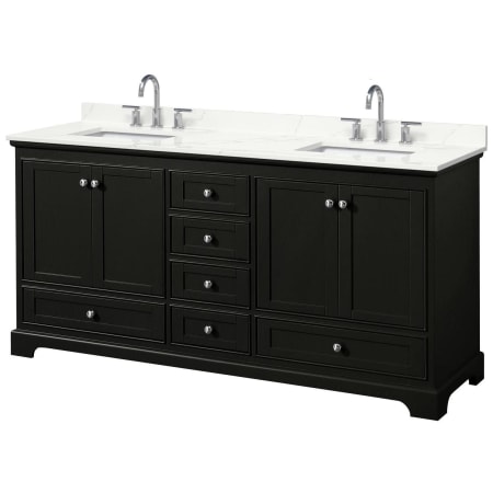 A large image of the Wyndham Collection WCS202072D-QTZ-US3MXX Dark Espresso / Giotto Quartz Top / Polished Chrome Hardware