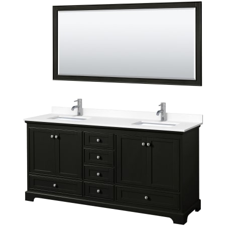 A large image of the Wyndham Collection WCS202072D-VCA-M70 Dark Espresso / White Cultured Marble Top / Polished Chrome Hardware