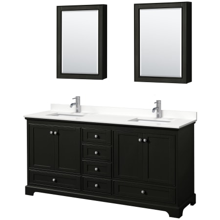 A large image of the Wyndham Collection WCS202072D-QTZ-UNSMED Dark Espresso / White Quartz Top / Polished Chrome Hardware