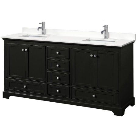 A large image of the Wyndham Collection WCS202072D-QTZ-UNSMXX Dark Espresso / White Quartz Top / Polished Chrome Hardware