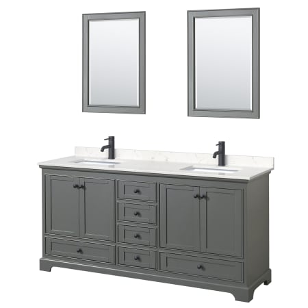 A large image of the Wyndham Collection WCS202072D-VCA-M24 Dark Gray / Carrara Cultured Marble Top / Matte Black Hardware