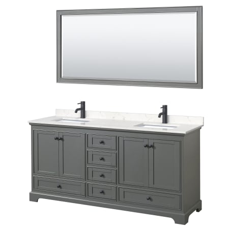 A large image of the Wyndham Collection WCS202072D-VCA-M70 Dark Gray / Carrara Cultured Marble Top / Matte Black Hardware
