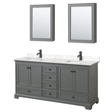 A large image of the Wyndham Collection WCS202072D-VCA-MED Dark Gray / Carrara Cultured Marble Top / Matte Black Hardware