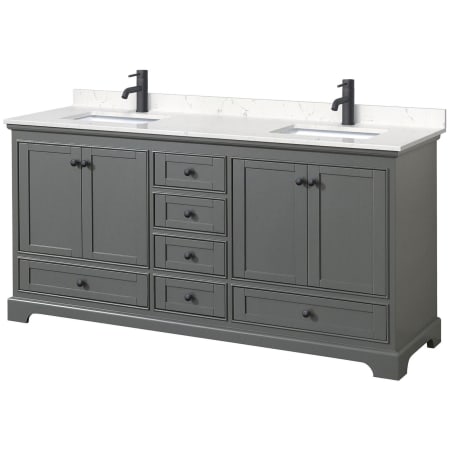 A large image of the Wyndham Collection WCS202072D-VCA-MXX Dark Gray / Carrara Cultured Marble Top / Matte Black Hardware