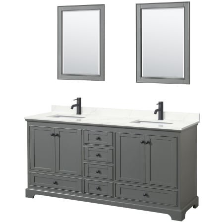 A large image of the Wyndham Collection WCS202072D-QTZ-UNSM24 Dark Gray / Giotto Quartz Top / Matte Black Hardware