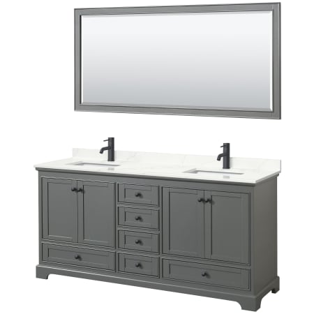 A large image of the Wyndham Collection WCS202072D-QTZ-UNSM70 Dark Gray / Giotto Quartz Top / Matte Black Hardware