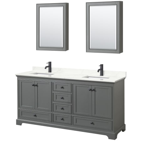 A large image of the Wyndham Collection WCS202072D-QTZ-UNSMED Dark Gray / Giotto Quartz Top / Matte Black Hardware