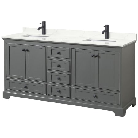 A large image of the Wyndham Collection WCS202072D-QTZ-UNSMXX Dark Gray / Giotto Quartz Top / Matte Black Hardware