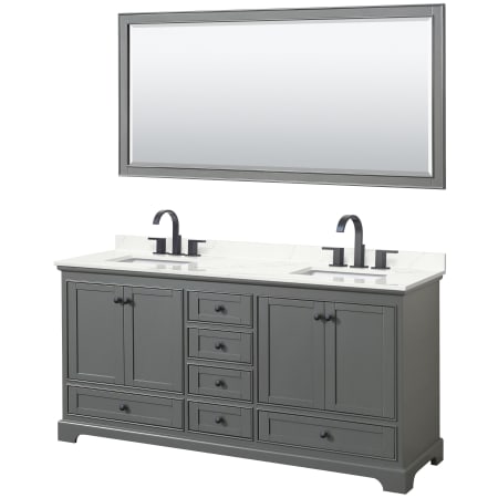 A large image of the Wyndham Collection WCS202072D-QTZ-US3M70 Dark Gray / Giotto Quartz Top / Matte Black Hardware