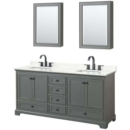 A large image of the Wyndham Collection WCS202072D-QTZ-US3MED Dark Gray / Giotto Quartz Top / Matte Black Hardware
