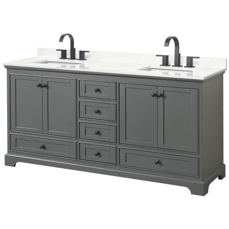 A large image of the Wyndham Collection WCS202072D-QTZ-US3MXX Dark Gray / Giotto Quartz Top / Matte Black Hardware