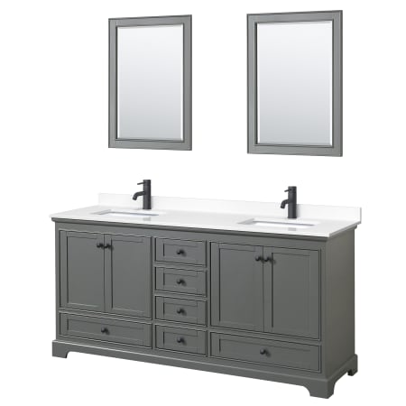 A large image of the Wyndham Collection WCS202072D-VCA-M24 Dark Gray / White Cultured Marble Top / Matte Black Hardware