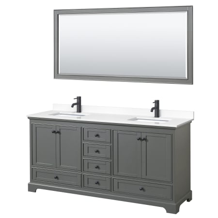 A large image of the Wyndham Collection WCS202072D-VCA-M70 Dark Gray / White Cultured Marble Top / Matte Black Hardware
