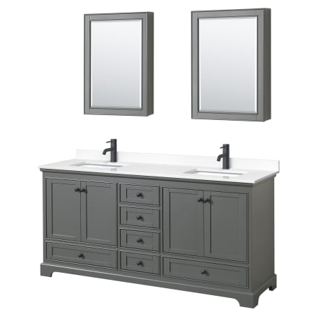A large image of the Wyndham Collection WCS202072D-VCA-MED Dark Gray / White Cultured Marble Top / Matte Black Hardware