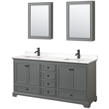 A large image of the Wyndham Collection WCS202072D-QTZ-UNSMED Dark Gray / White Quartz Top / Matte Black Hardware