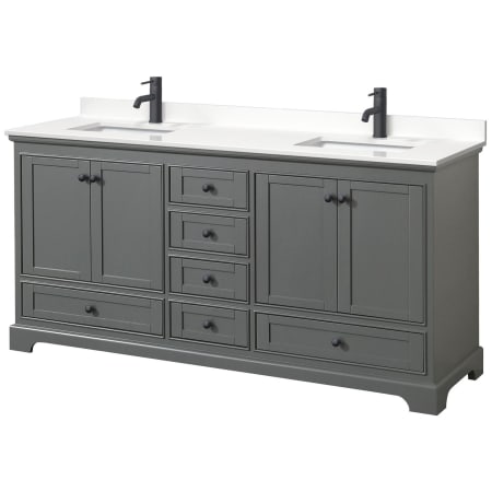 A large image of the Wyndham Collection WCS202072D-QTZ-UNSMXX Dark Gray / White Quartz Top / Matte Black Hardware