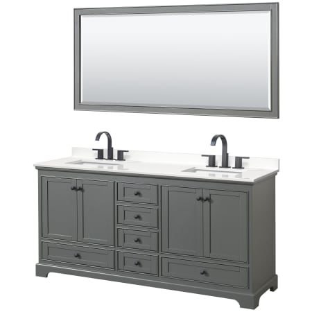 A large image of the Wyndham Collection WCS202072D-QTZ-US3M70 Dark Gray / White Quartz Top / Matte Black Hardware