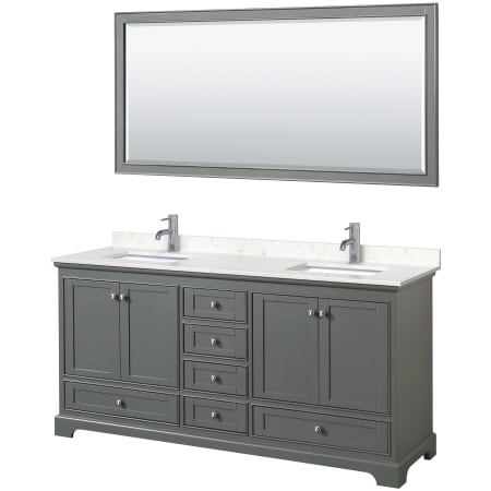 A large image of the Wyndham Collection WCS202072D-VCA-M70 Dark Gray / Carrara Cultured Marble Top / Polished Chrome Hardware