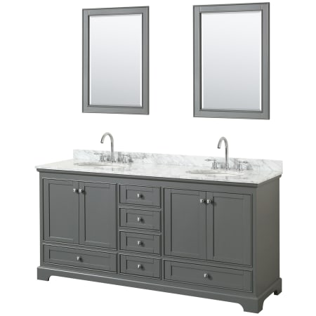 A large image of the Wyndham Collection WCS202072DCMUNOM24 Dark Gray / White Carrara Marble Top / Polished Chrome Hardware