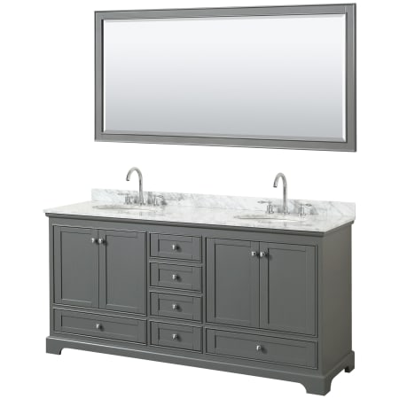 A large image of the Wyndham Collection WCS202072DCMUNOM70 Dark Gray / White Carrara Marble Top / Polished Chrome Hardware
