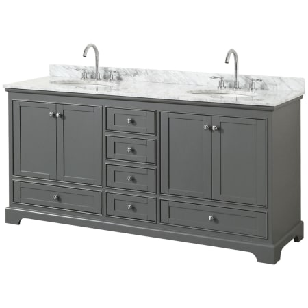 A large image of the Wyndham Collection WCS202072DCMUNOMXX Dark Gray / White Carrara Marble Top / Polished Chrome Hardware