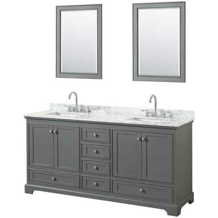 A large image of the Wyndham Collection WCS202072DCMUNSM24 Dark Gray / White Carrara Marble Top / Polished Chrome Hardware