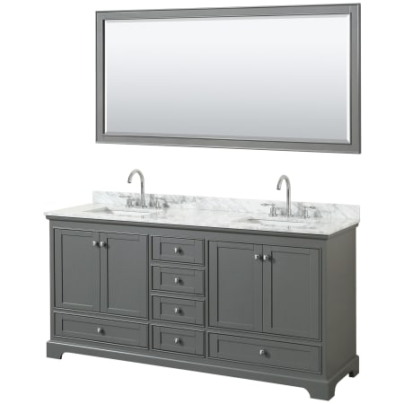 A large image of the Wyndham Collection WCS202072DCMUNSM70 Dark Gray / White Carrara Marble Top / Polished Chrome Hardware