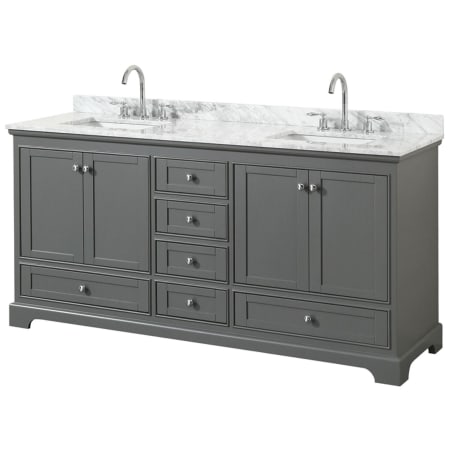 A large image of the Wyndham Collection WCS202072DCMUNSMXX Dark Gray / White Carrara Marble Top / Polished Chrome Hardware
